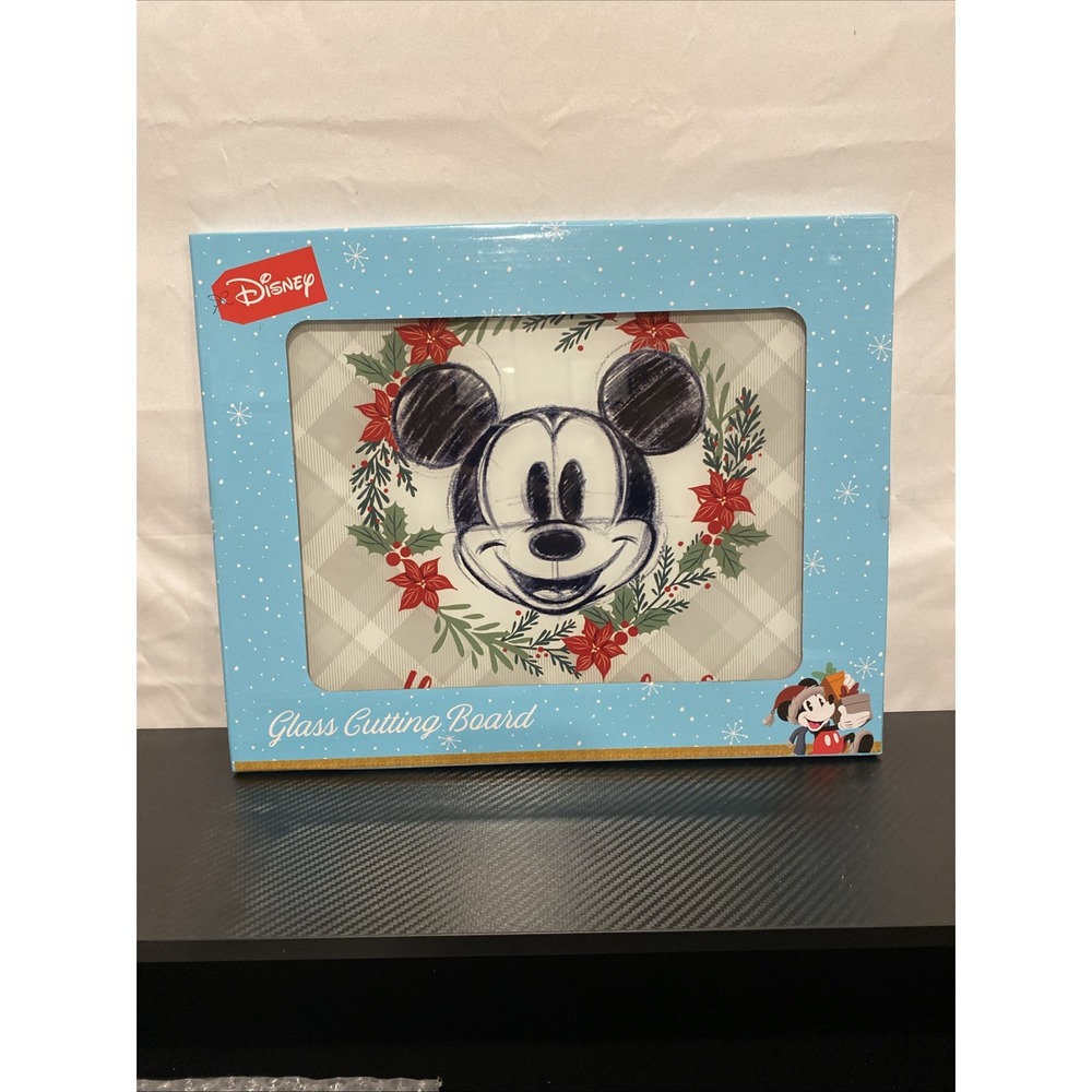 Disney Mickey &‎ Minnie Merry Christmas Glass Cutting Board 15"x12" NWT